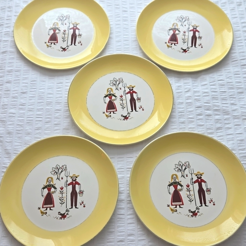 Vintage Rhythm by Homer Laughlin Farmer's Wife 10" Dinner Plates E60N5 5 Plates - Picture 6 of 14